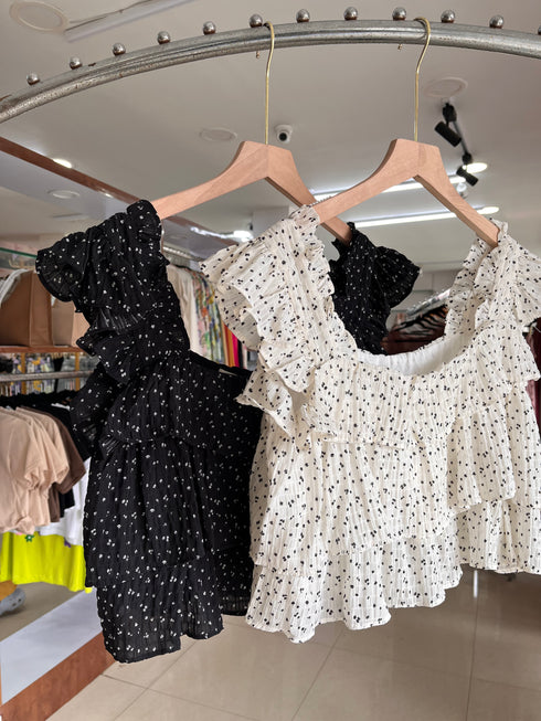 Floral Print Flounce Crop Tops